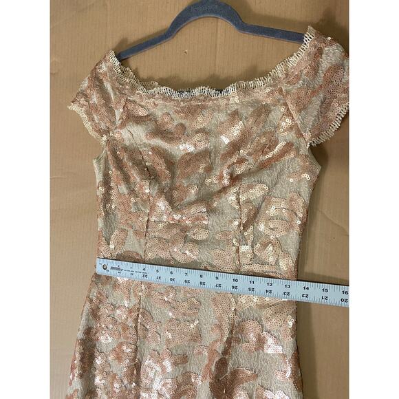 JS COLLECTIONS DRESS 2 GOLD SEQUIN FALL WEDDING GUEST SHORT COCKTAIL LACE - Picture 15 of 16